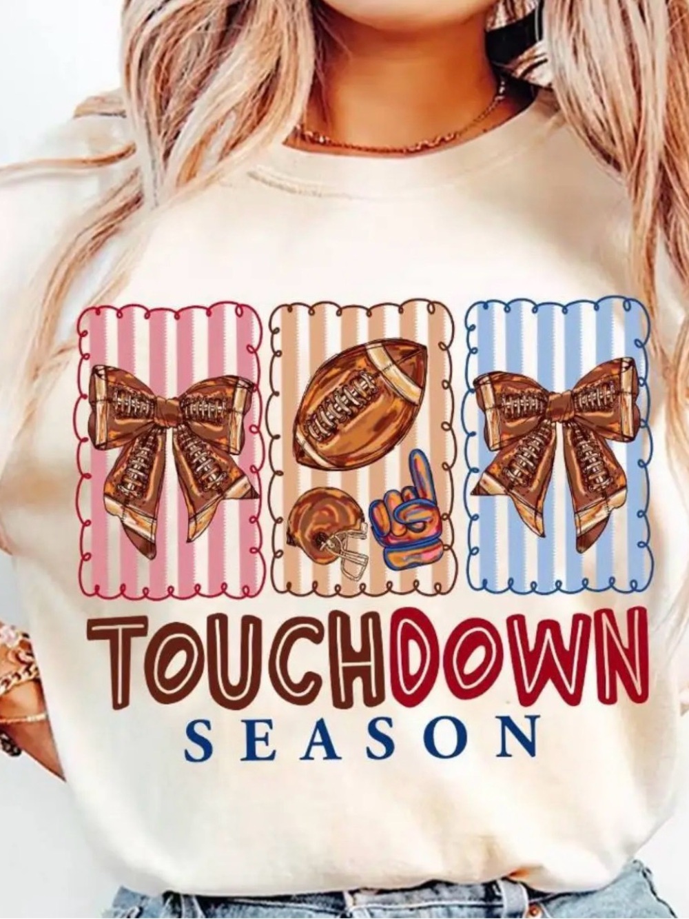 Poppy & Pearls comfort colors Touchdown Season Graphic southern Tee - Cream New